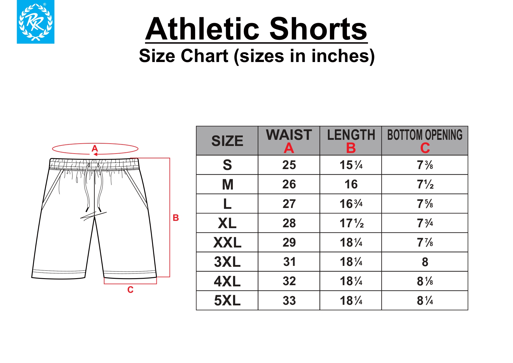 Shorts Size Chart Uk