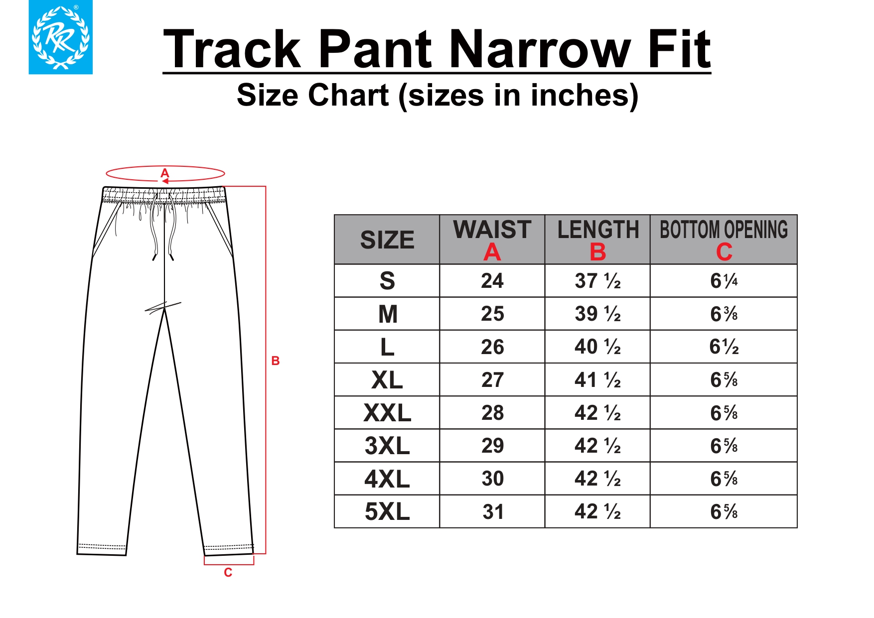 Size chart - MENS TRACK PANT – Pranera
