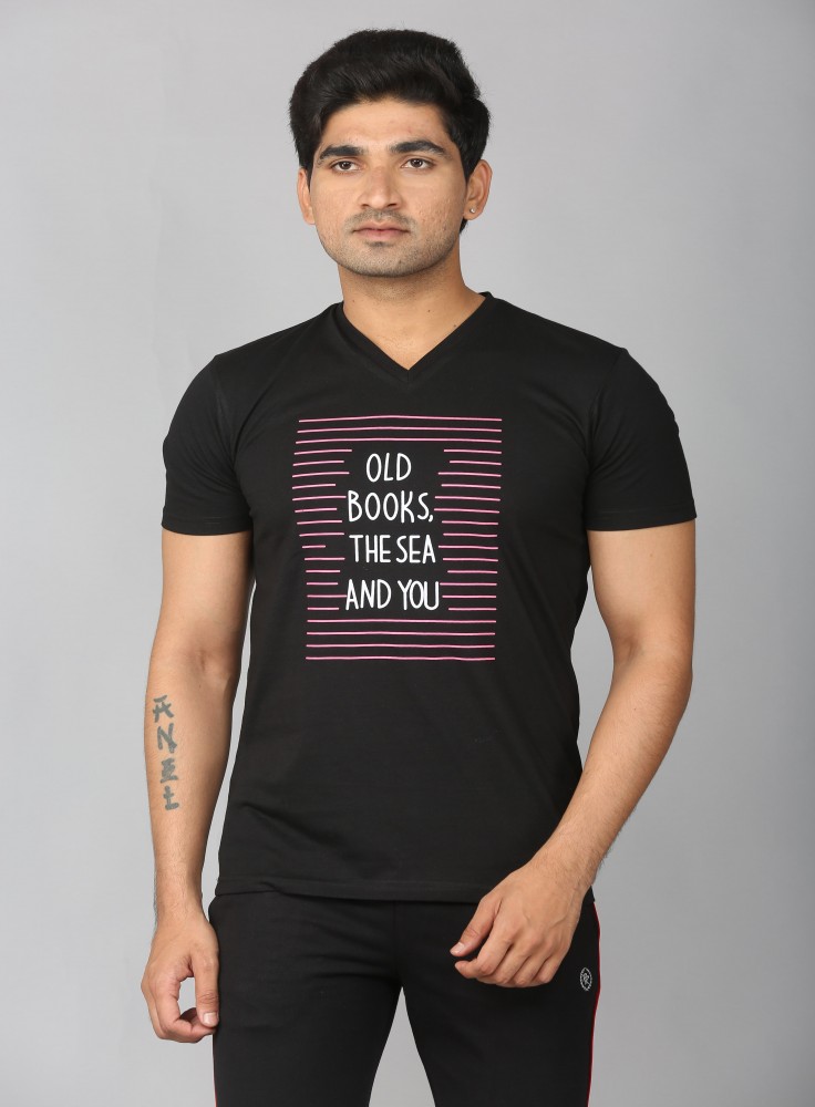 Black V-neck T-Shirt with Quote