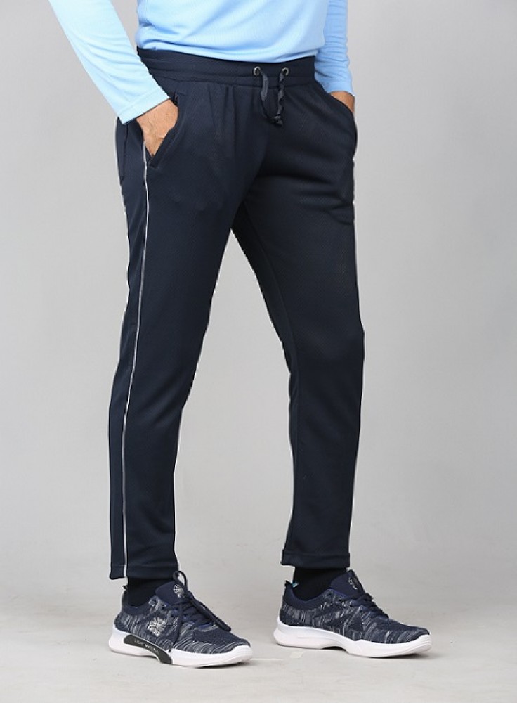 Buy Navy Blue Ankle Length Track Pant with White Stripe for Men Online ...